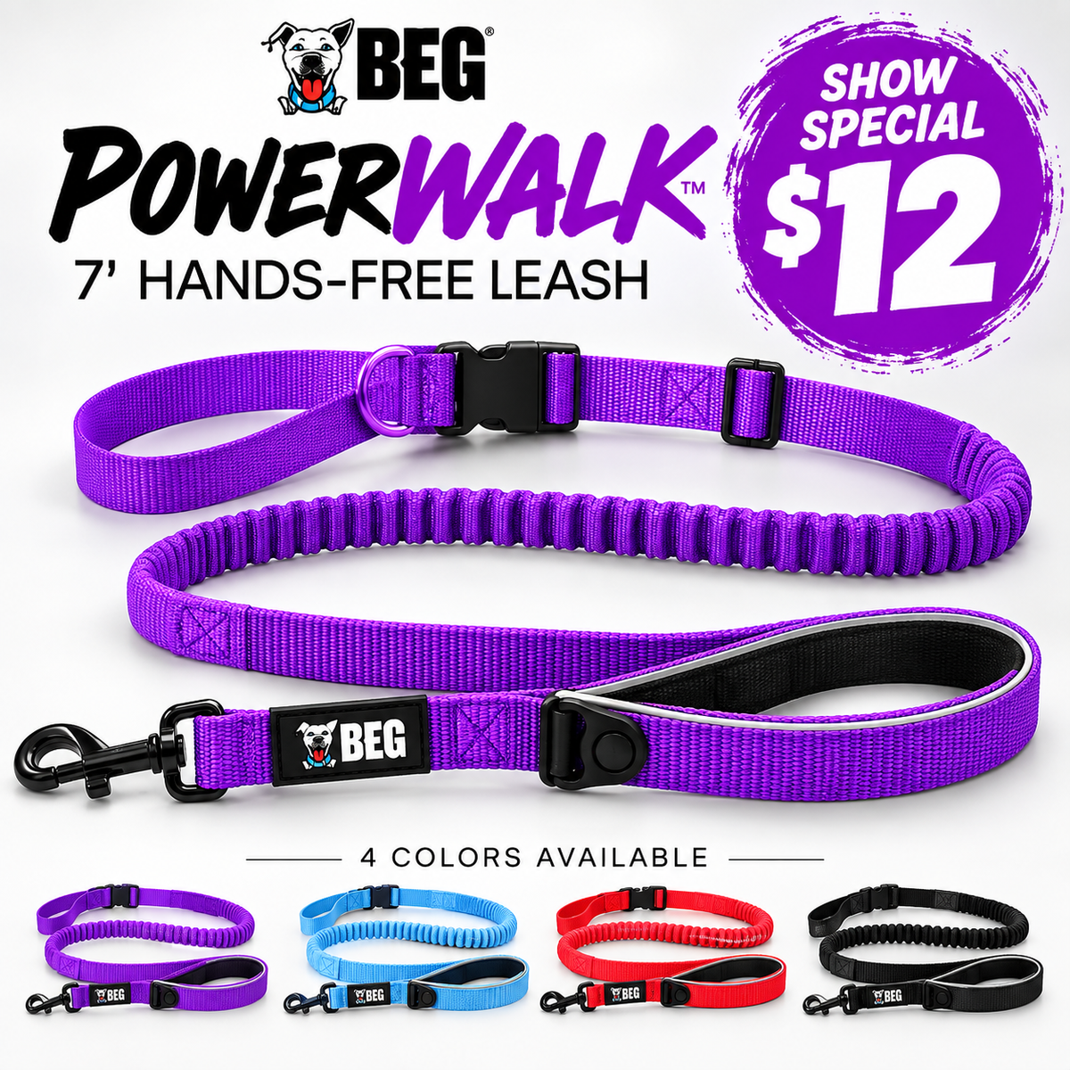 BEG PowerWalk 7' Hands-Free Leash – Show Special $12